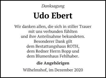 Traueranzeige von Udo Ebert von Prenzlauer Zeitung