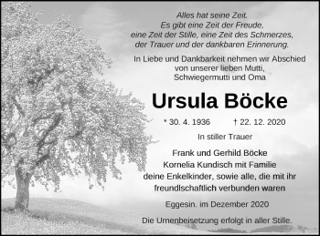 Traueranzeige von Ursula Böcke von Haff-Zeitung