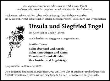 Traueranzeige von Ursula Engel von Vorpommern Kurier