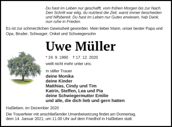 Traueranzeige von Uwe Müller von Templiner Zeitung