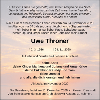 Traueranzeige von Uwe Throner von Haff-Zeitung