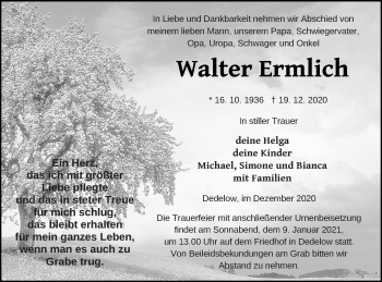 Traueranzeige von Walter Ermlich von Prenzlauer Zeitung