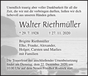 Traueranzeige von Walter Riethmüller von Norddeutsche Neueste Nachrichten