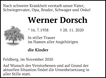 Traueranzeige von Werner Dorsch von Strelitzer Zeitung