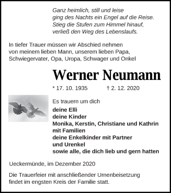 Traueranzeige von Werner Neumann von Haff-Zeitung