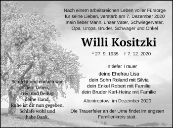 Traueranzeige von Willi Kositzki von Demminer Zeitung