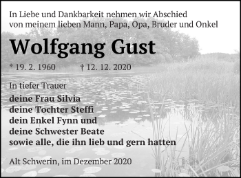 Traueranzeige von Wolfgang Gust von Müritz-Zeitung