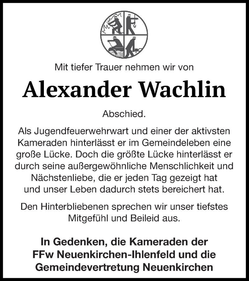  Traueranzeige für Alexander Wachlin vom 07.02.2020 aus Neubrandenburger Zeitung
