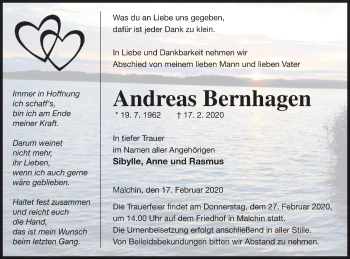 Traueranzeige von Andreas Bernhagen von Mecklenburger Schweiz