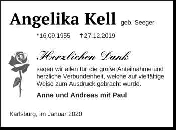 Traueranzeige von Angelika Kell von Vorpommern Kurier