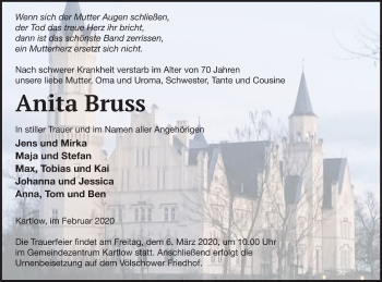 Traueranzeige von Anita Bruss von Vorpommern Kurier