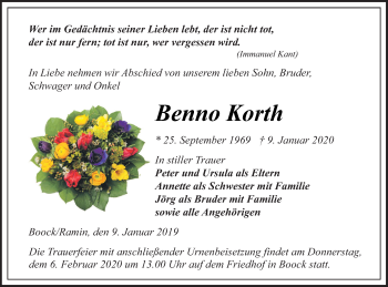 Traueranzeige von Benno Korth von Pasewalker Zeitung