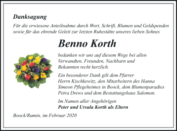 Traueranzeige von Benno Korth von Pasewalker Zeitung