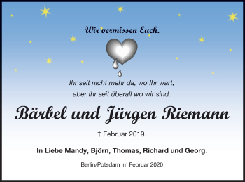 Traueranzeige von Bärbel Riemann von Haff-Zeitung