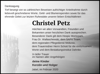 Traueranzeige von Christel Petz von Müritz-Zeitung