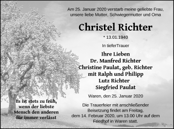 Traueranzeige von Christel Richter von Müritz-Zeitung