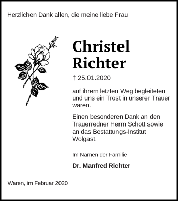 Traueranzeige von Christel Richter von Müritz-Zeitung