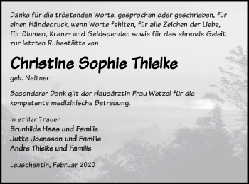 Traueranzeige von Christine Sophie Thielke von Mecklenburger Schweiz