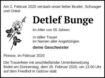 Traueranzeige von Detlef Bunge von Mecklenburger Schweiz