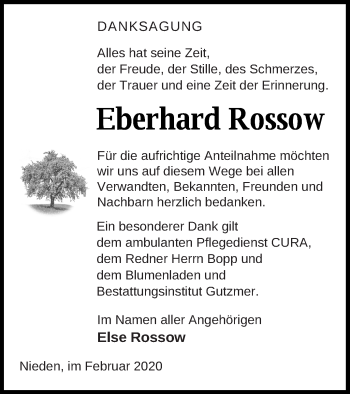 Traueranzeige von Eberhard Rossow von Pasewalker Zeitung