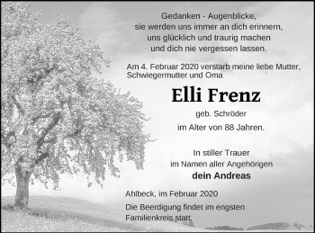 Traueranzeige von Elli Frenz von Haff-Zeitung