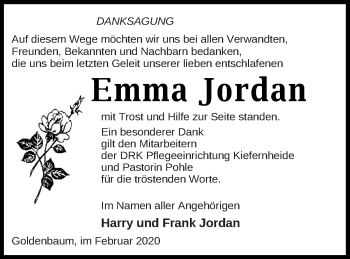 Traueranzeige von Emma Jordan von Strelitzer Zeitung