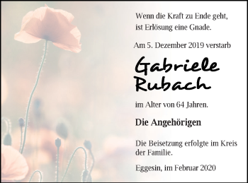 Traueranzeige von Gabriele Rubach von Haff-Zeitung