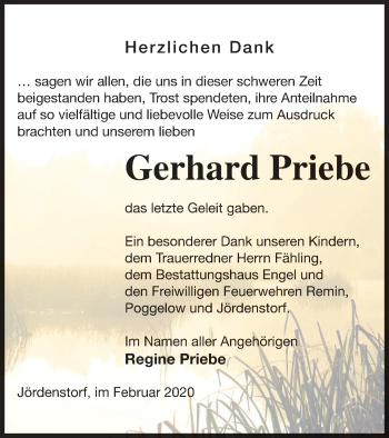 Traueranzeige von Gerhard Priebe von Mecklenburger Schweiz