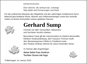 Traueranzeige von Gerhard Sump von Neubrandenburger Zeitung