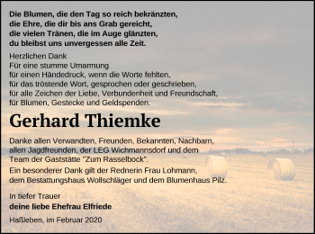 Traueranzeige von Gerhard Thiemke von Prenzlauer Zeitung