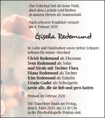 Traueranzeige von Gisela Redemund von Pasewalker Zeitung