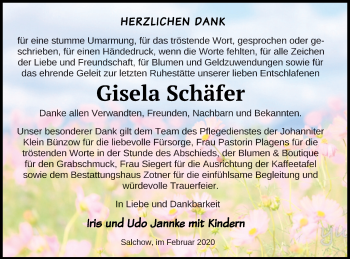 Traueranzeige von Gisela Schäfer von Vorpommern Kurier