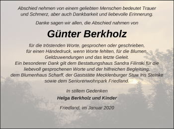 Traueranzeige von Günter Berkholz von Neubrandenburger Zeitung