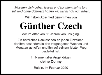 Traueranzeige von Günther Czech von Demminer Zeitung