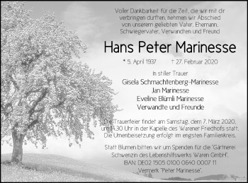 Traueranzeige von Hans Peter Marinesse von Müritz-Zeitung