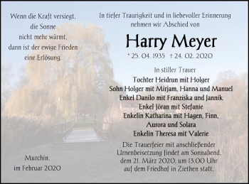 Traueranzeige von HarryMeyer  von Vorpommern Kurier