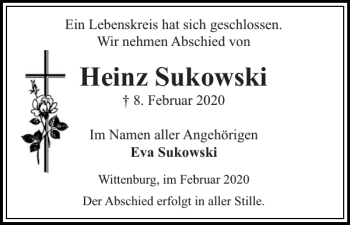 Traueranzeige von Heinz Sukowski von Hagenower Kreisblatt