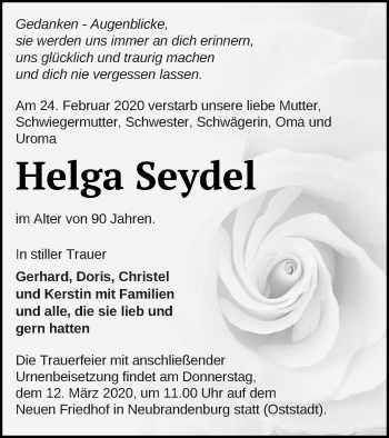 Traueranzeige von Helga Seydel von Neubrandenburger Zeitung