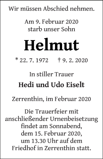 Traueranzeige von Helmut  von Pasewalker Zeitung