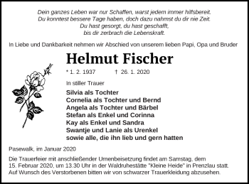 Traueranzeige von Helmut Fischer von Pasewalker Zeitung