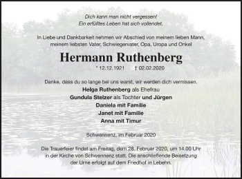 Traueranzeige von Hermann Ruthenberg von Pasewalker Zeitung