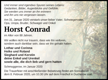 Traueranzeige von Horst Conrad von Vorpommern Kurier