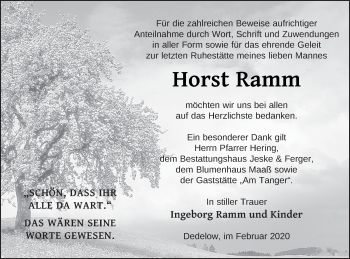 Traueranzeige von Horst Ramm von Prenzlauer Zeitung