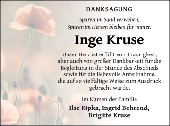 Traueranzeige von Inge Kruse von Müritz-Zeitung