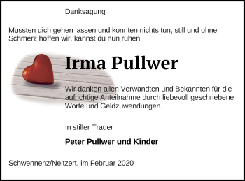 Traueranzeige von Irma Pullwer von Pasewalker Zeitung