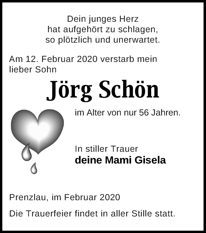  Traueranzeige für Jörg Schön vom 21.02.2020 aus Prenzlauer Zeitung