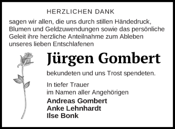 Traueranzeige von Jürgen Gombert von Prenzlauer Zeitung