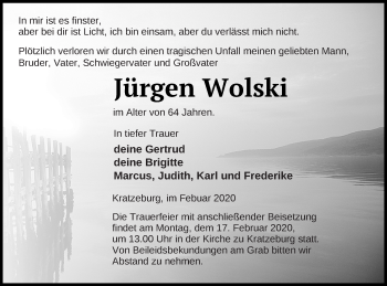 Traueranzeige von Jürgen Wolski von Strelitzer Zeitung