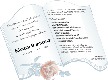 Traueranzeige von Kirsten Bonacker von Prenzlauer Zeitung