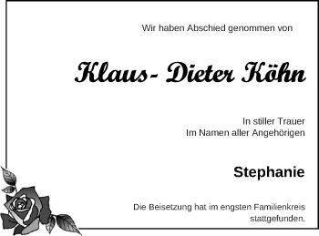 Traueranzeige von Klaus- Dieter Köhn von Müritz-Zeitung